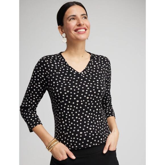 Chico's Polka Dot Everyday 3/4 Sleeve Tee Top Navy White Chico 3 US XL Nautical - Picture 1 of 10